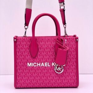 Michael Kors Mirella Small Signature Logo Tote  Crossbody Bag Dragonfruit